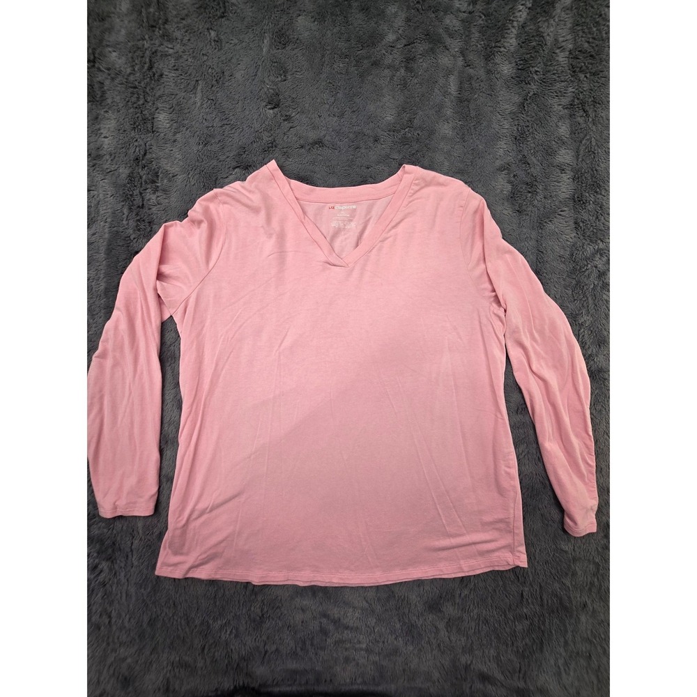 Liz Claiborne Womens XL Pink V-Neck Long Sleeve Sleep Shirt Pajama Top